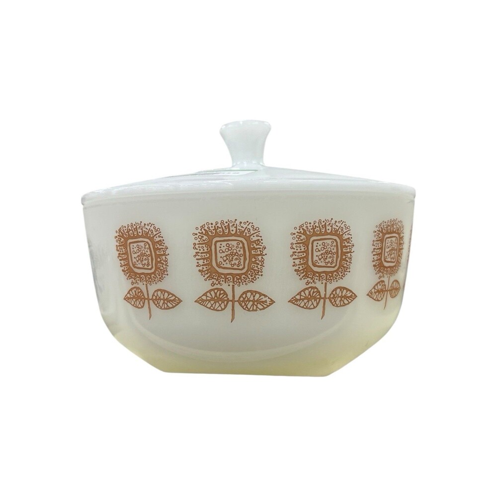 Federal Glass Connoisseur Brown Sunflower Covered Casserole Bowl USA 2.5 quart